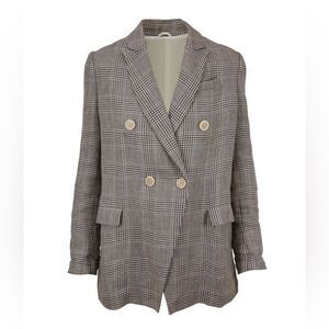 Brunello Cucinelli Buttermilk Plaid Double-Breasted Jacket Blazer